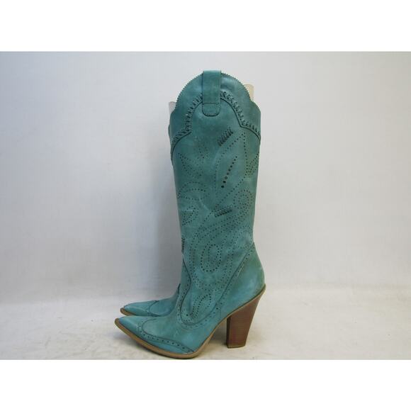 BCBG Womens Size 8 B Turqouise Leather 15" Knee High Fashion Boots - Picture 1 of 12